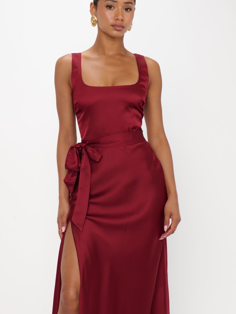 Lana Maxi Dress ~ Cranberry Luxe Satin