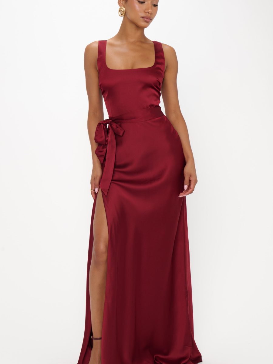 Lana Maxi Dress ~ Cranberry Luxe Satin