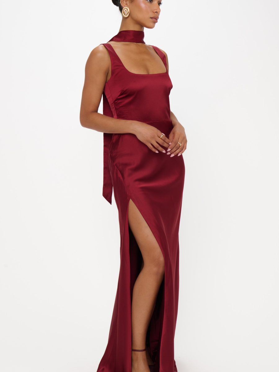 Lana Maxi Dress ~ Cranberry Luxe Satin