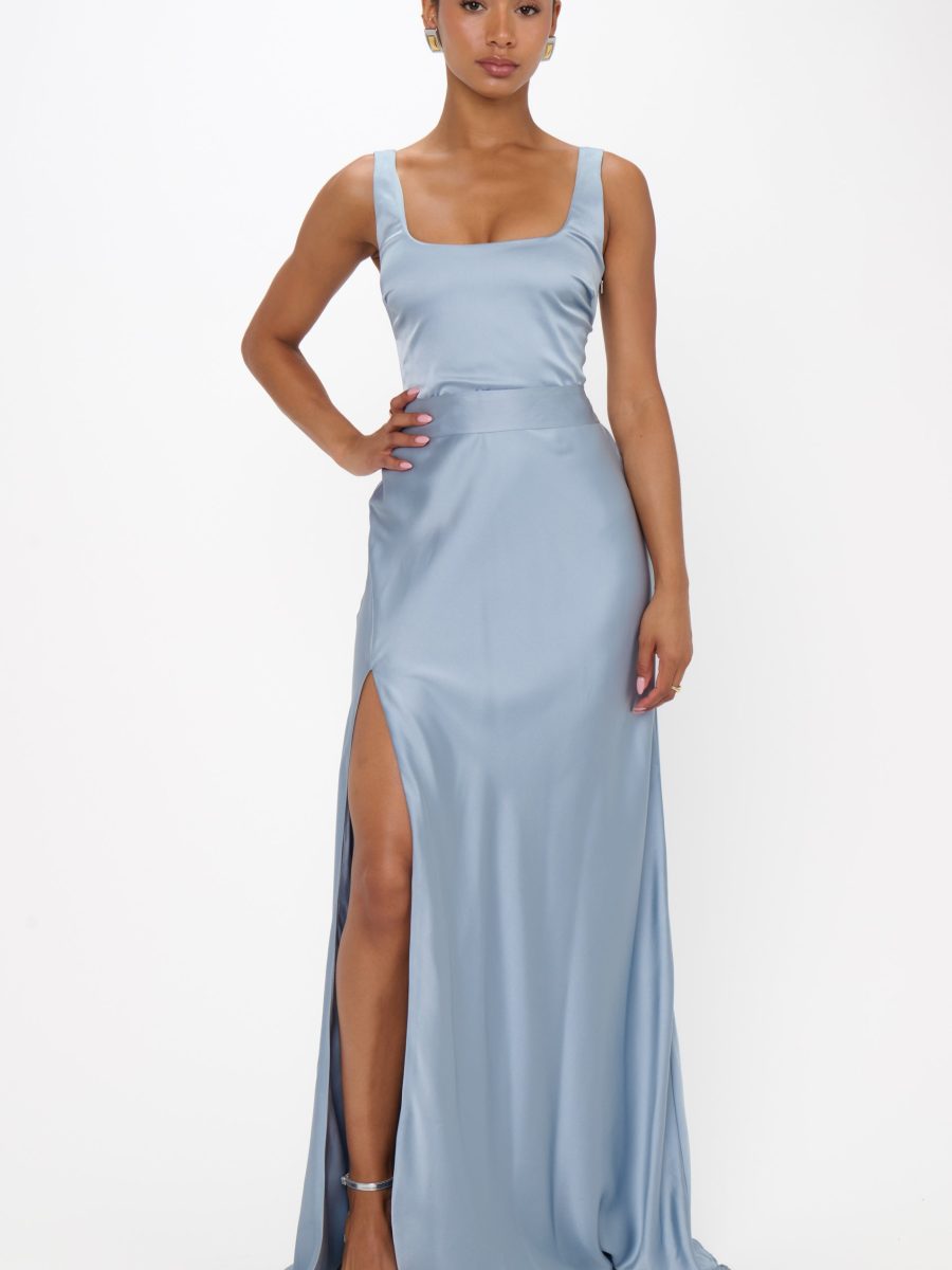 Lana Maxi Dress ~ Steel Blue Luxe Satin