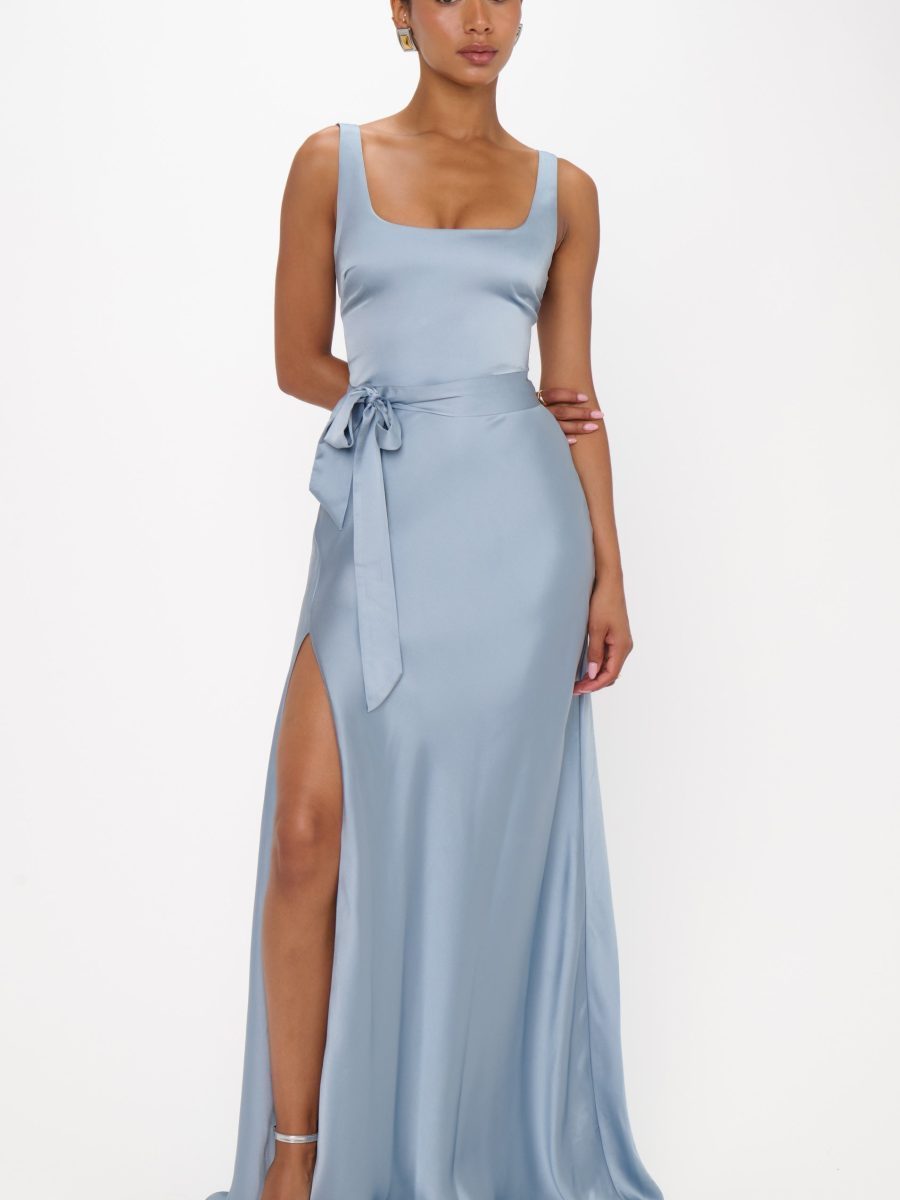 Lana Maxi Dress ~ Steel Blue Luxe Satin
