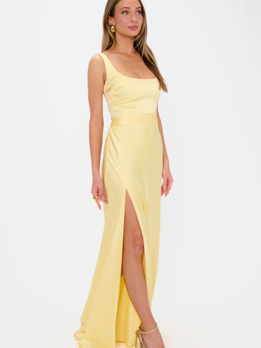Lana Maxi Dress ~ Pale Yellow Luxe Satin
