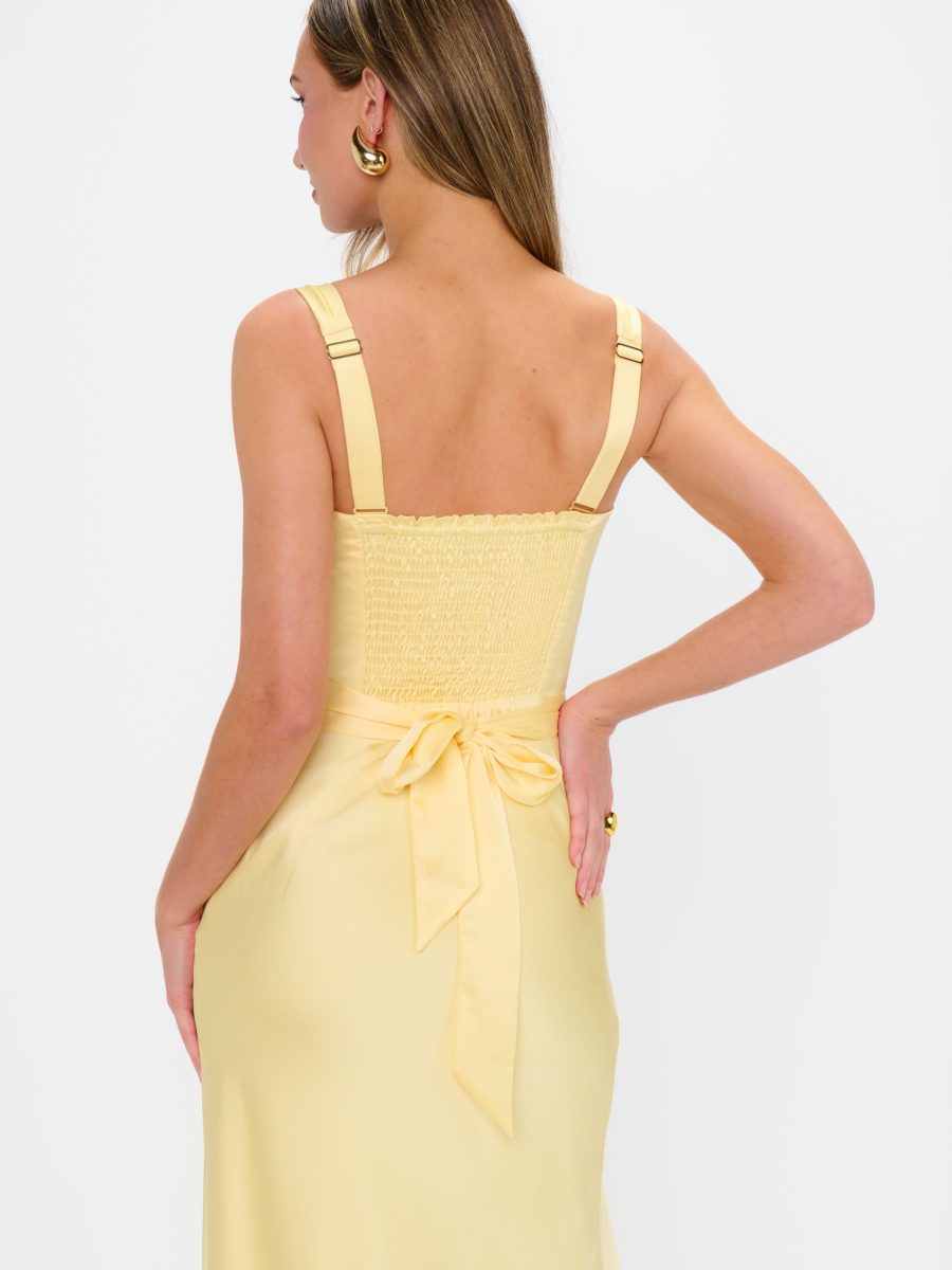 Lana Maxi Dress ~ Pale Yellow Luxe Satin