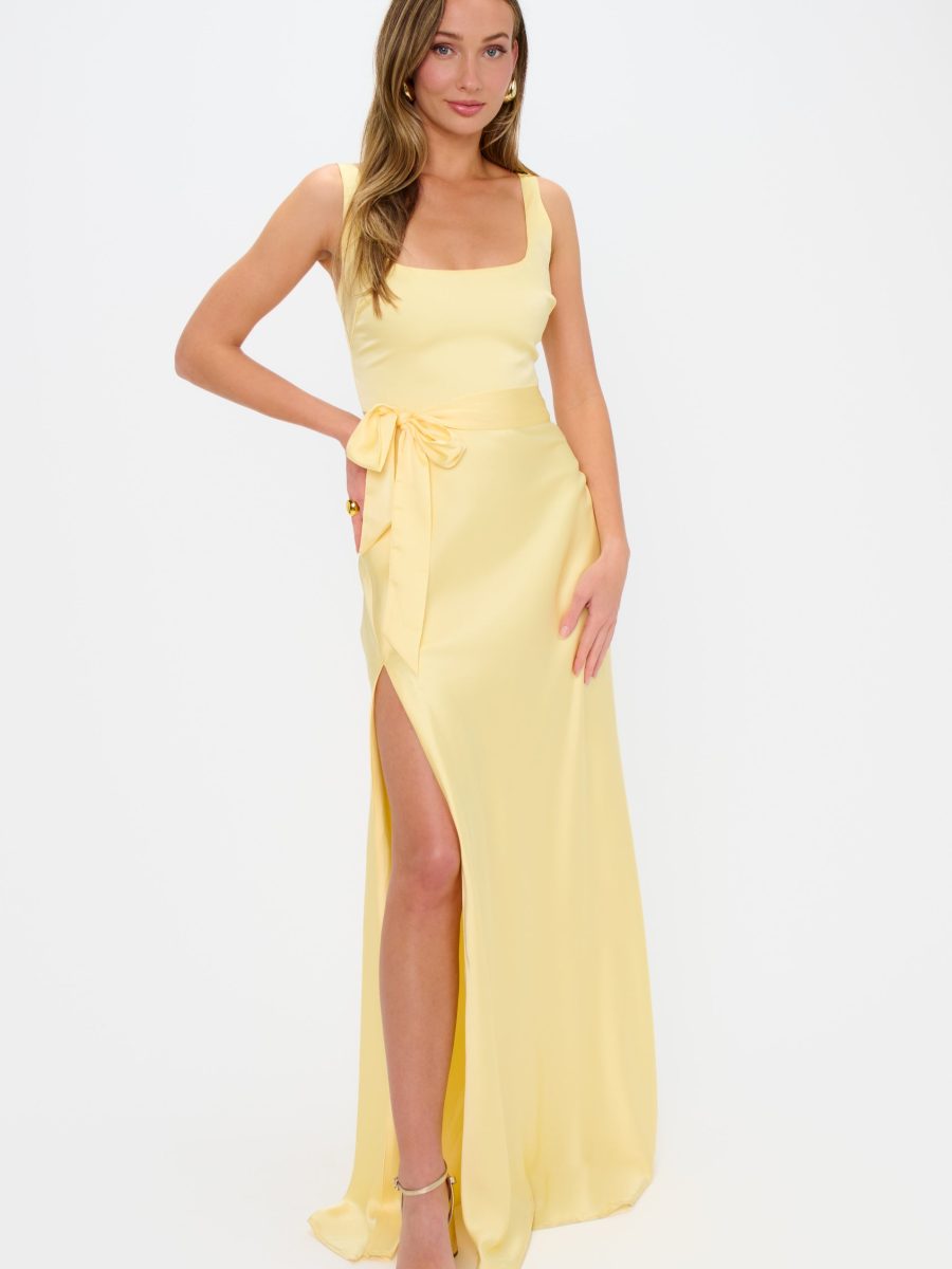 Lana Maxi Dress ~ Pale Yellow Luxe Satin