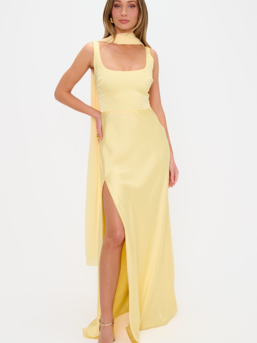 Lana Maxi Dress ~ Pale Yellow Luxe Satin