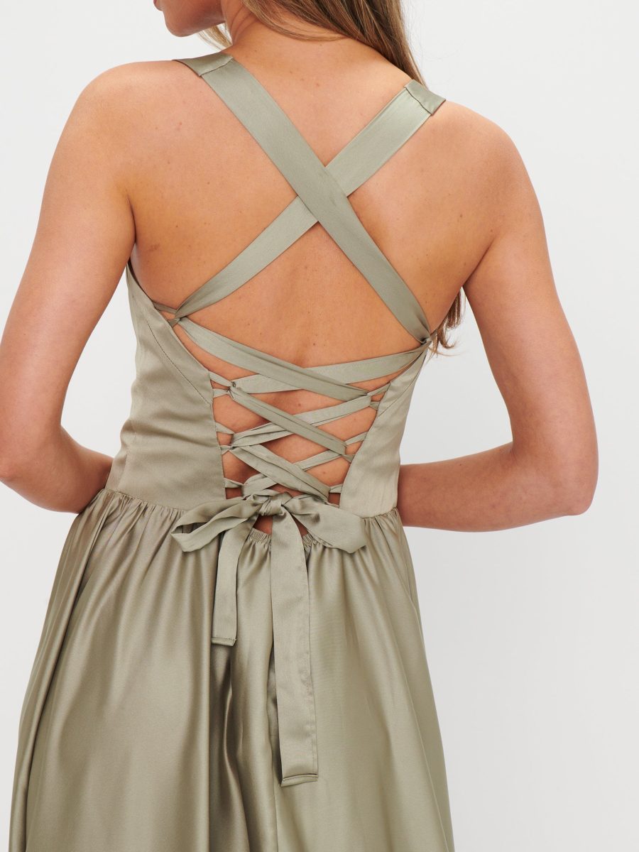 Abigail Maxi Dress ~ Moss Green Luxe Satin