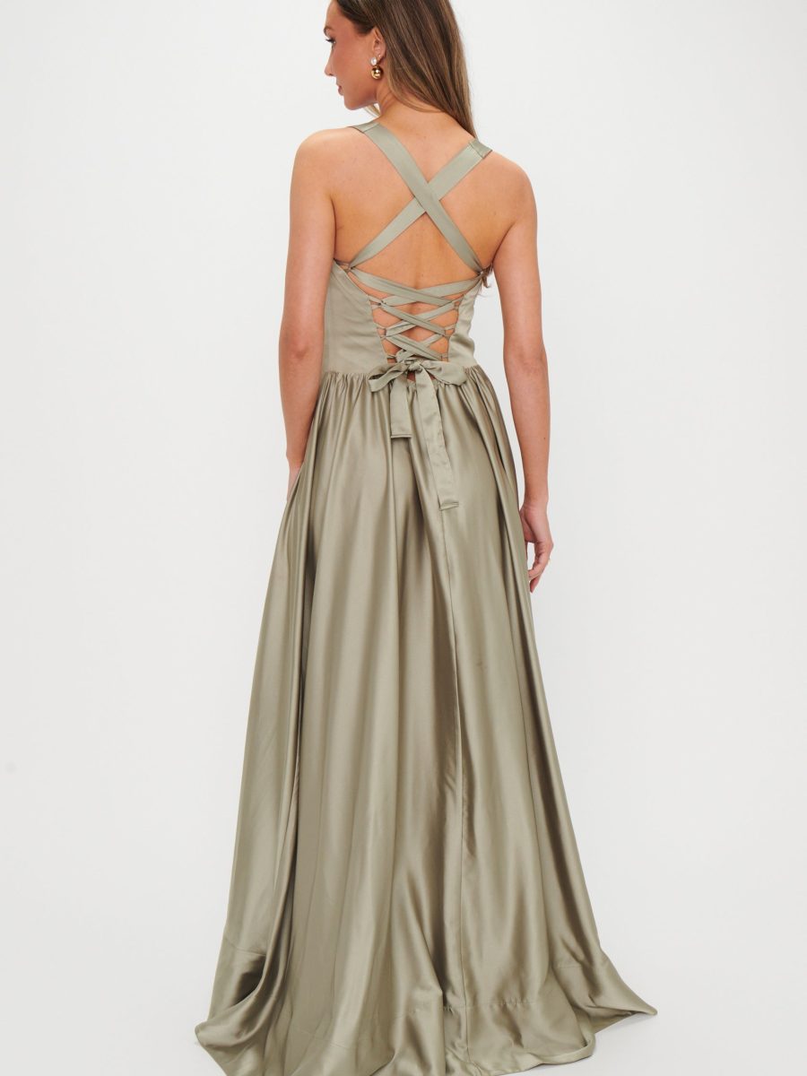 Abigail Maxi Dress ~ Moss Green Luxe Satin