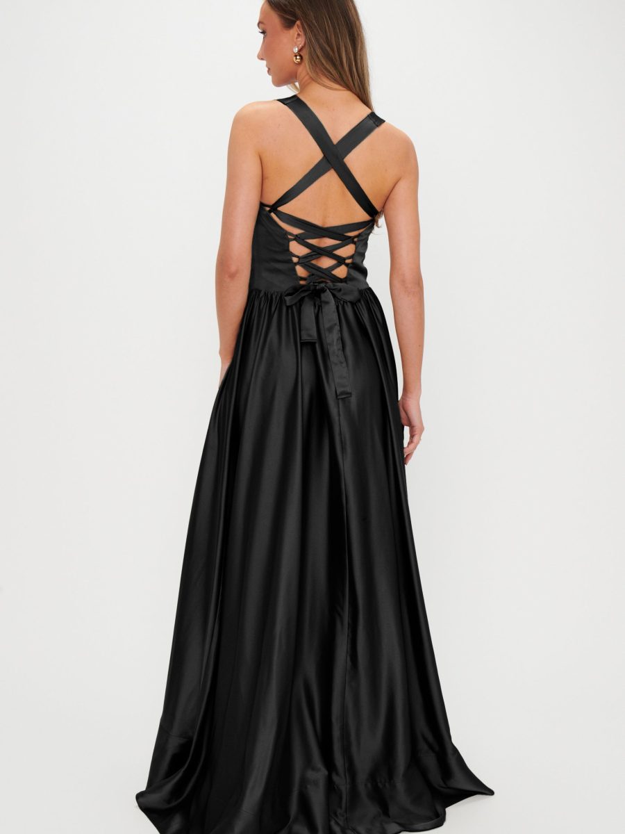 Abigail Maxi Dress ~ Black Luxe Satin