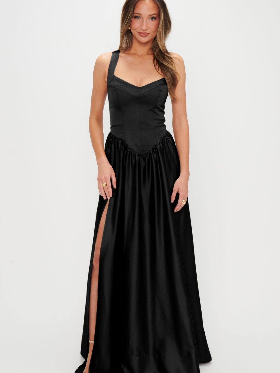 Abigail Maxi Dress ~ Black Luxe Satin