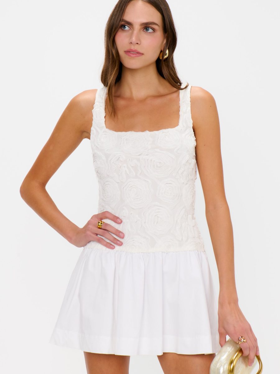 Bradshaw Mini Dress ~ Rosette Mesh White