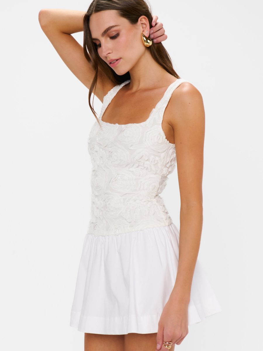 Bradshaw Mini Dress ~ Rosette Mesh White