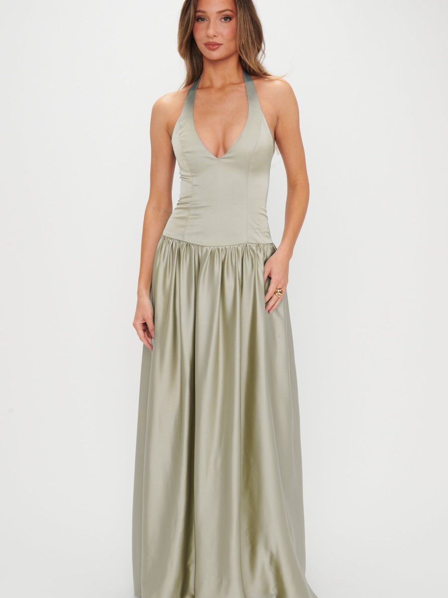 Eliza Maxi Dress ~ Moss Green Luxe Satin