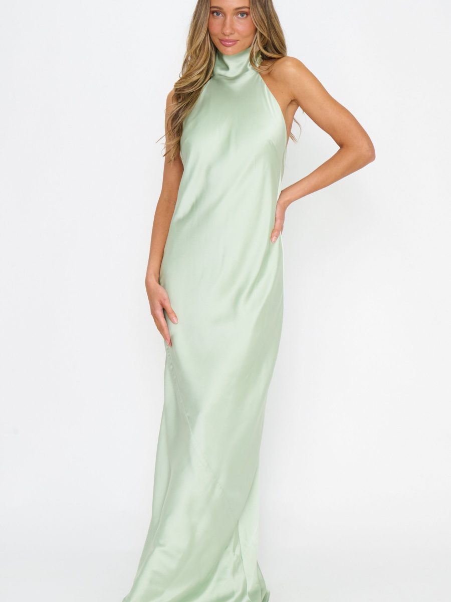 Lisa Maxi Dress ~ Pistachio Luxe Satin