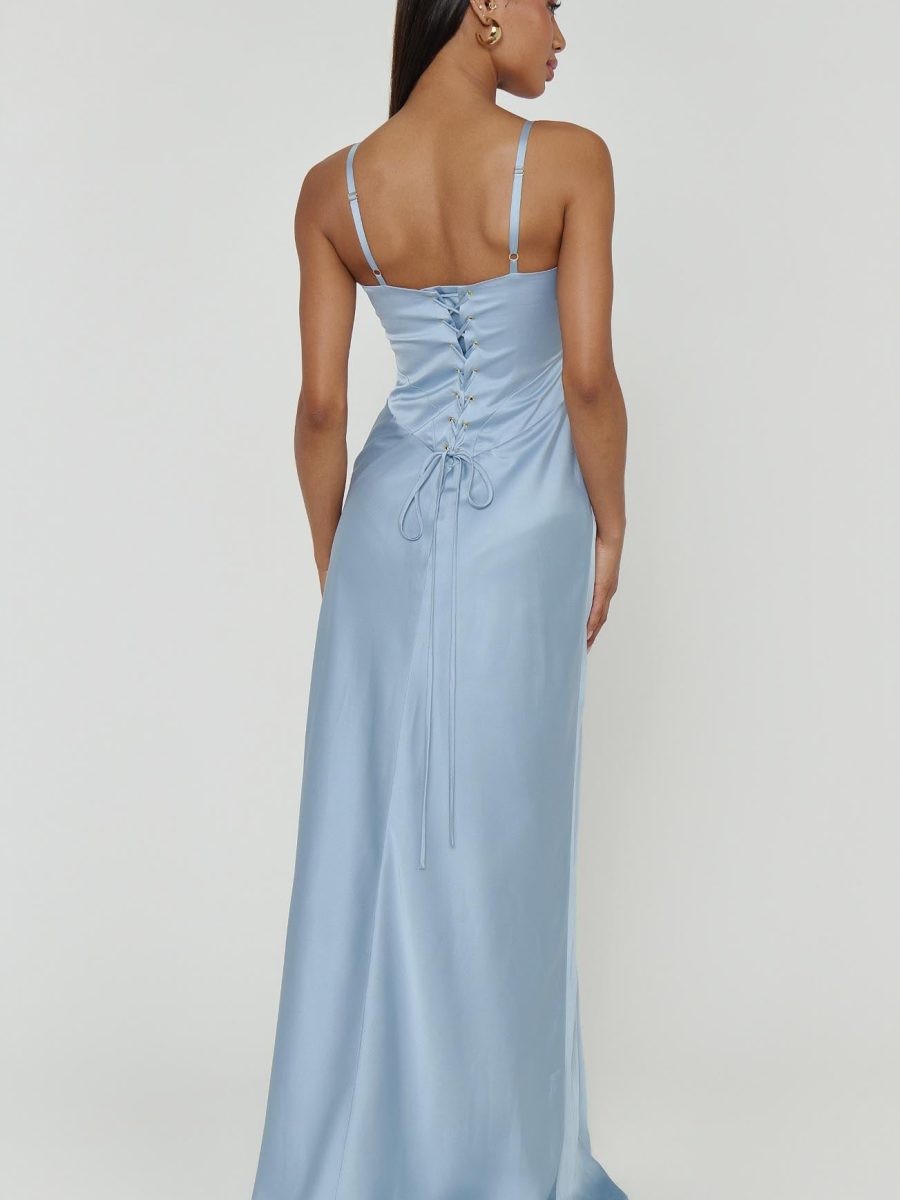 Logan Dress ~ Steel Blue Luxe Satin