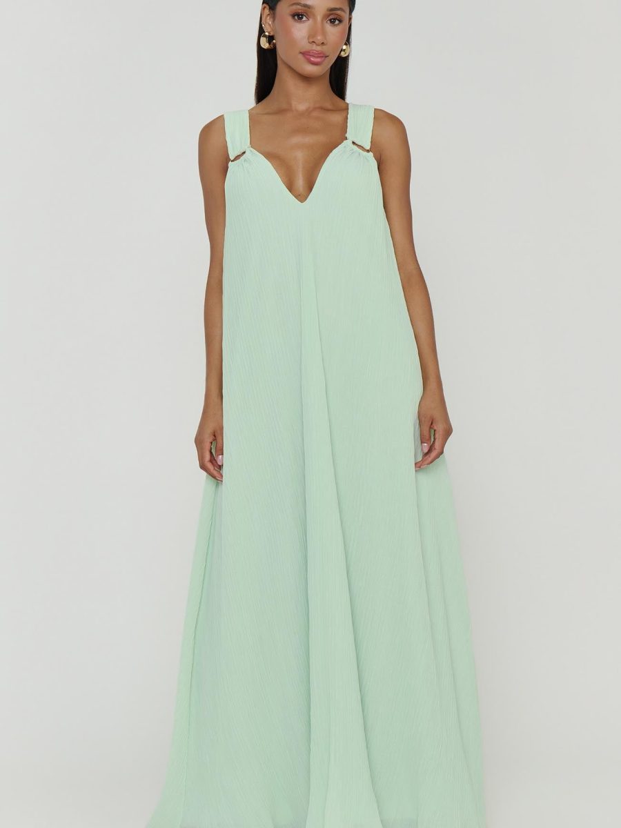 Heidi Maxi Dress ~ Pistachio Pleated Chiffon
