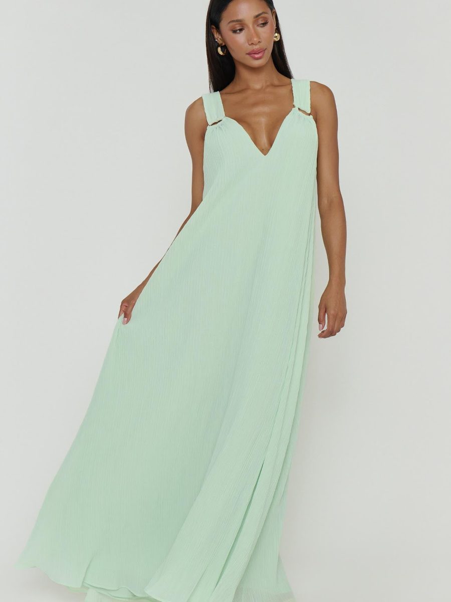 Heidi Maxi Dress ~ Pistachio Pleated Chiffon