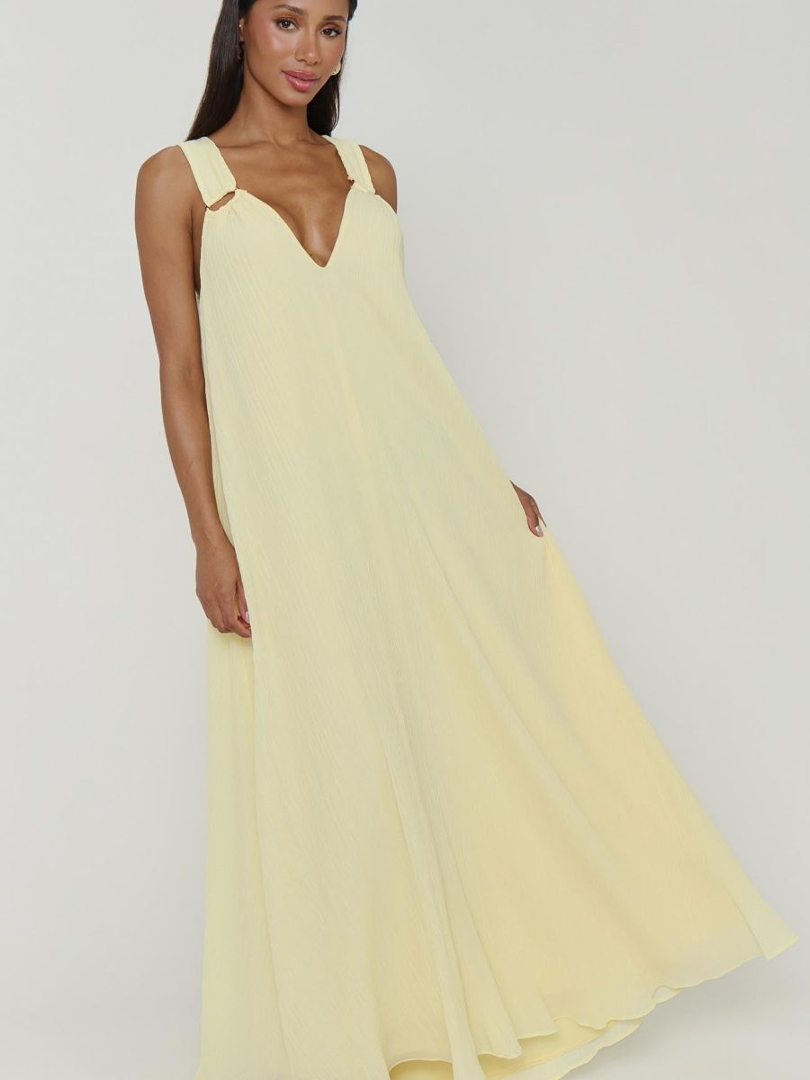Heidi Maxi Dress ~ Pale Yellow Pleated Chiffon