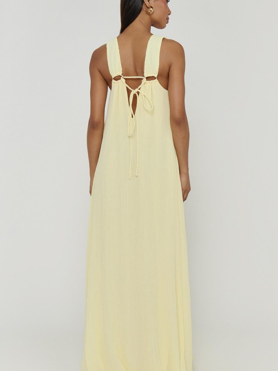 Heidi Maxi Dress ~ Pale Yellow Pleated Chiffon