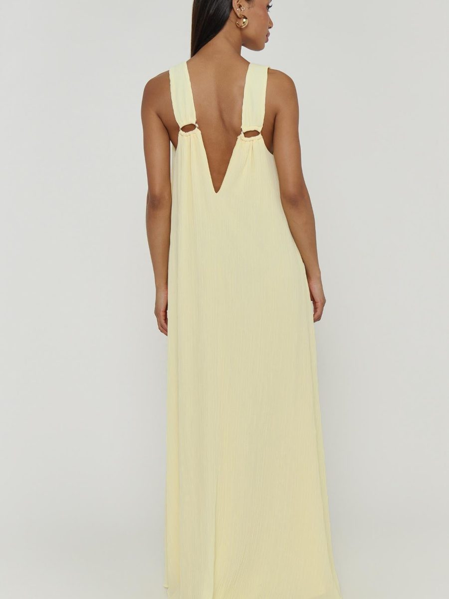 Heidi Maxi Dress ~ Pale Yellow Pleated Chiffon