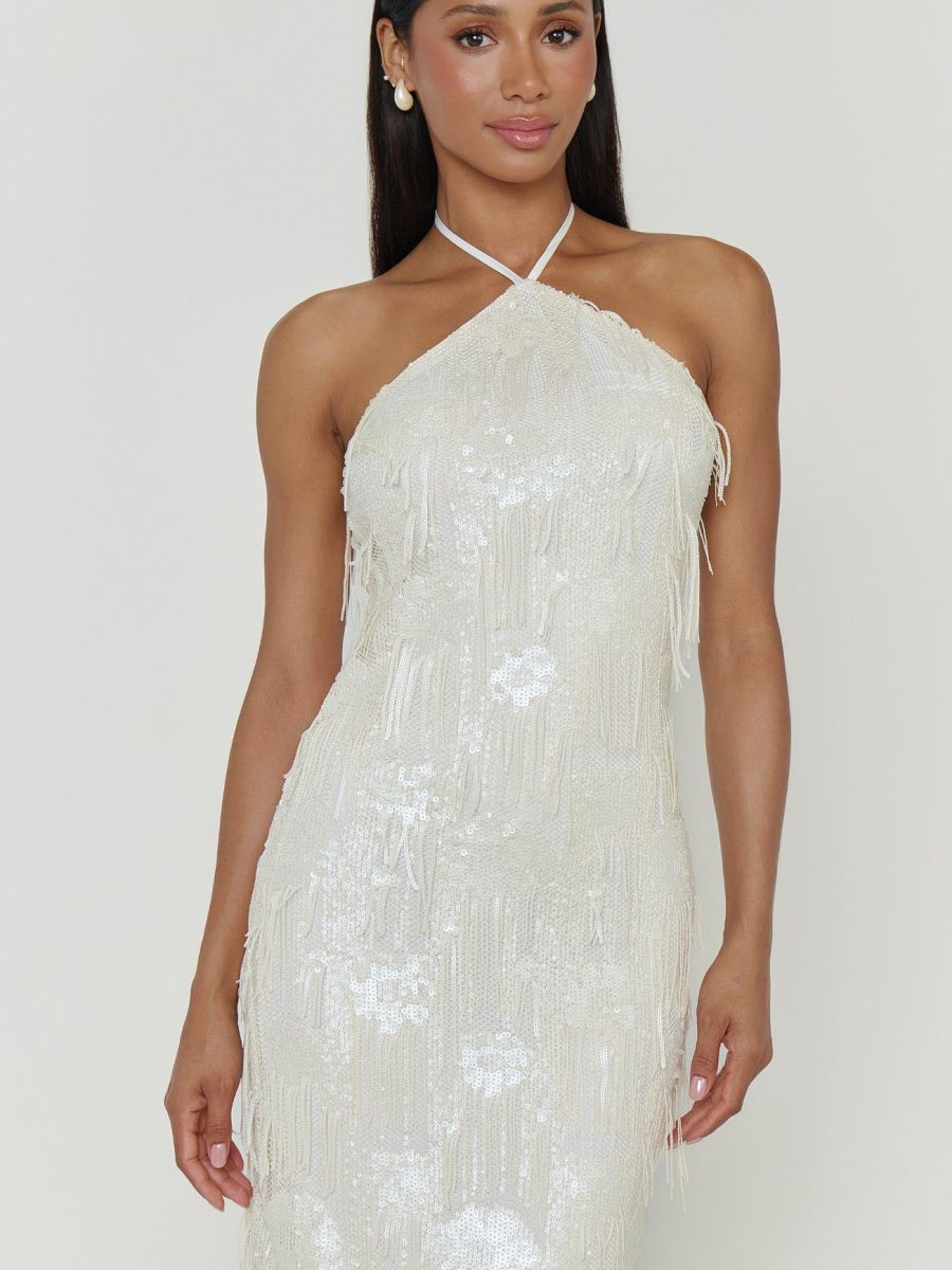 Julianna Maxi Dress ~ White Fringe Sequins