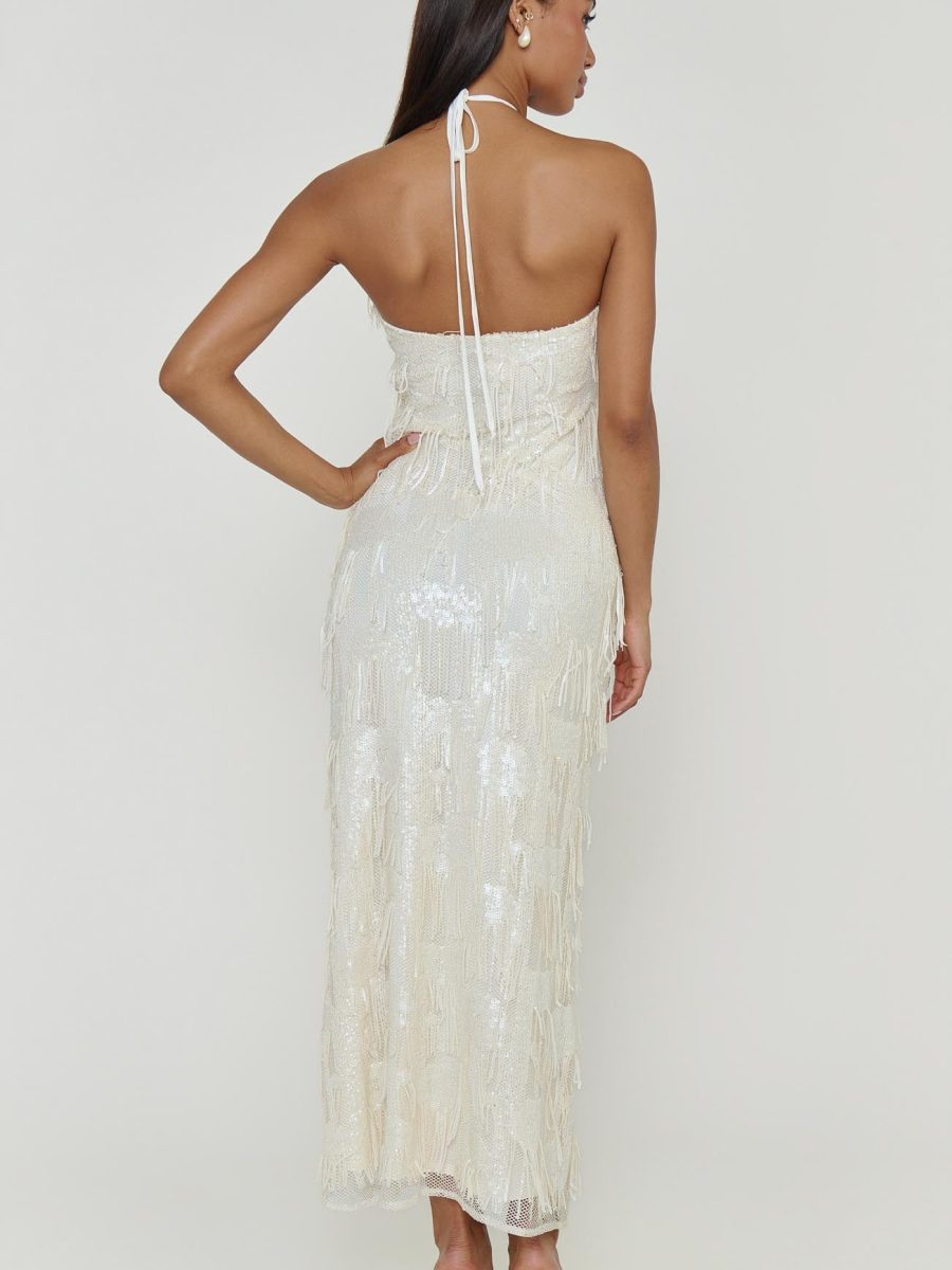Julianna Maxi Dress ~ White Fringe Sequins