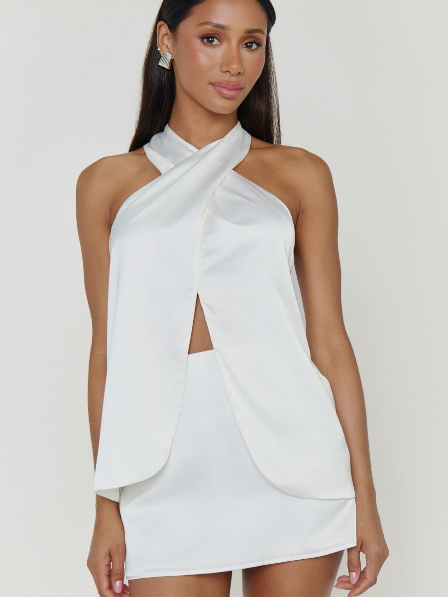 Michaela Top ~ Ivory Luxe Satin