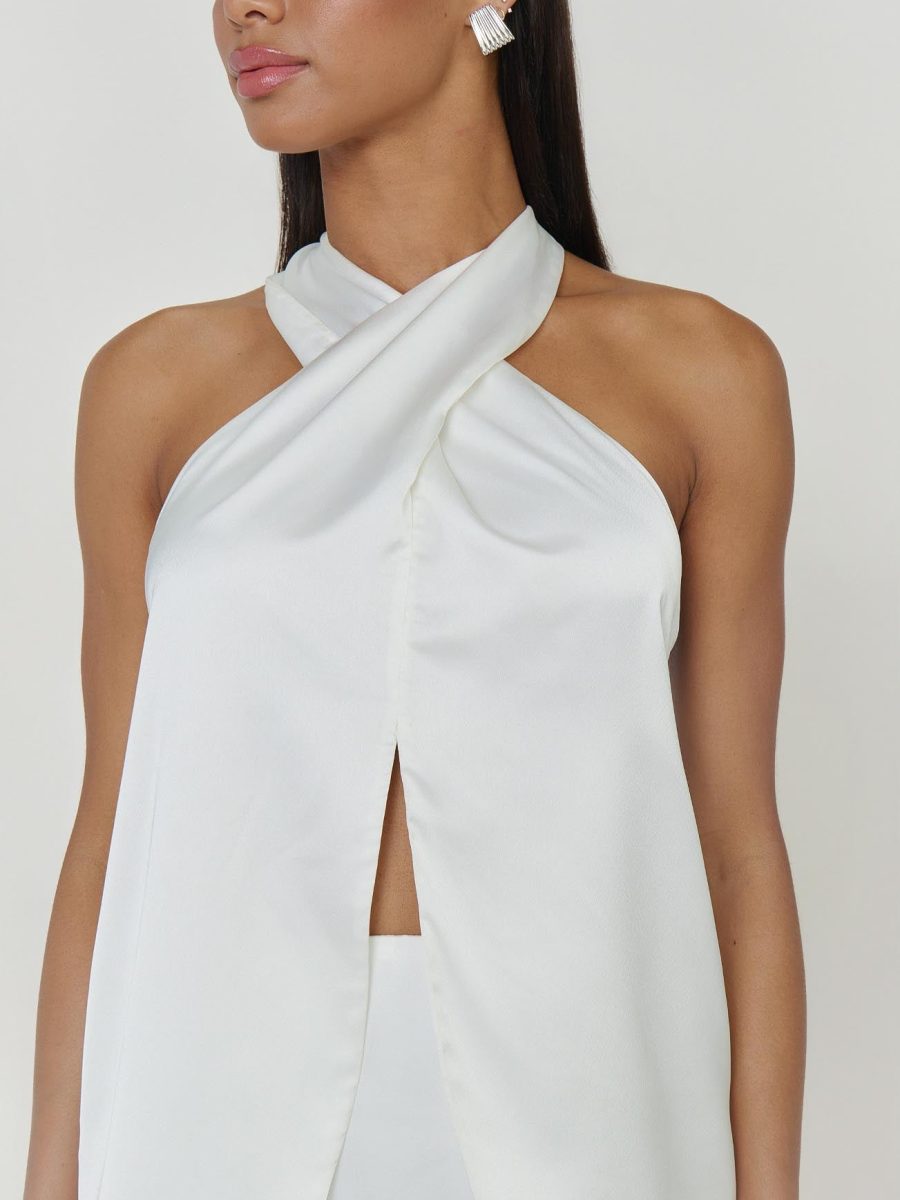 Michaela Top ~ Ivory Luxe Satin