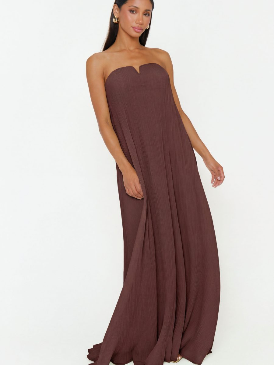 Athena Maxi Dress ~ Chocolate Pleated Chiffon