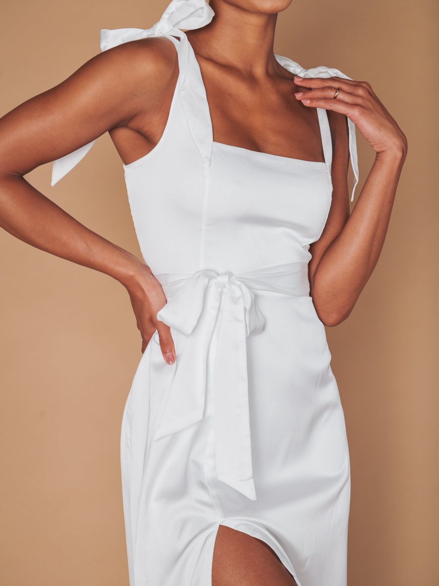 Garden Midi Dress ~ Ivory Luxe Satin