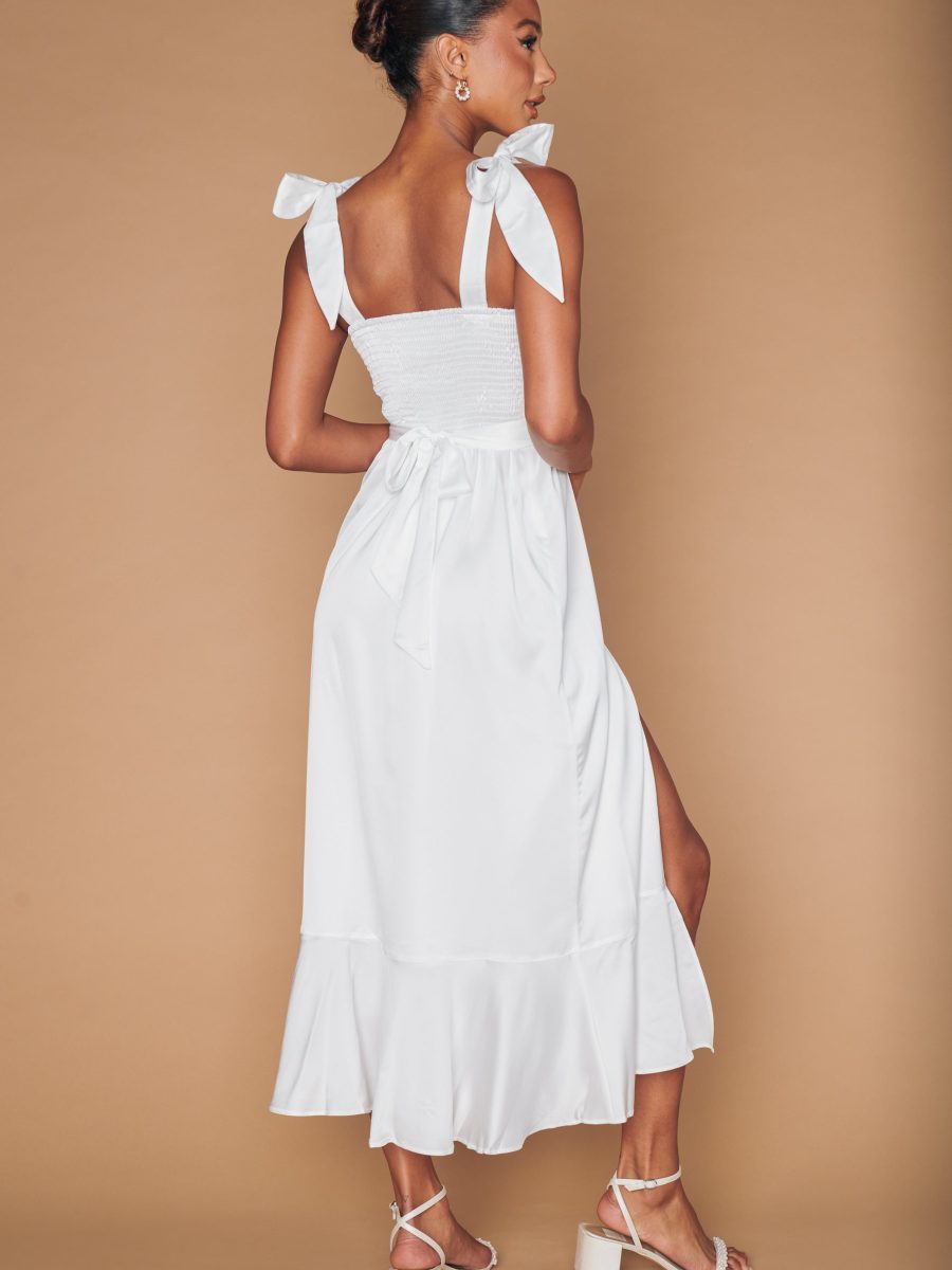 Garden Midi Dress ~ Ivory Luxe Satin