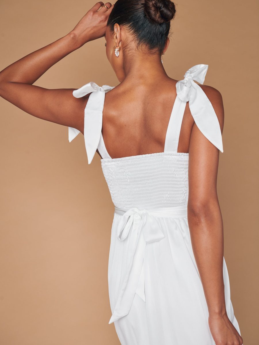 Garden Midi Dress ~ Ivory Luxe Satin