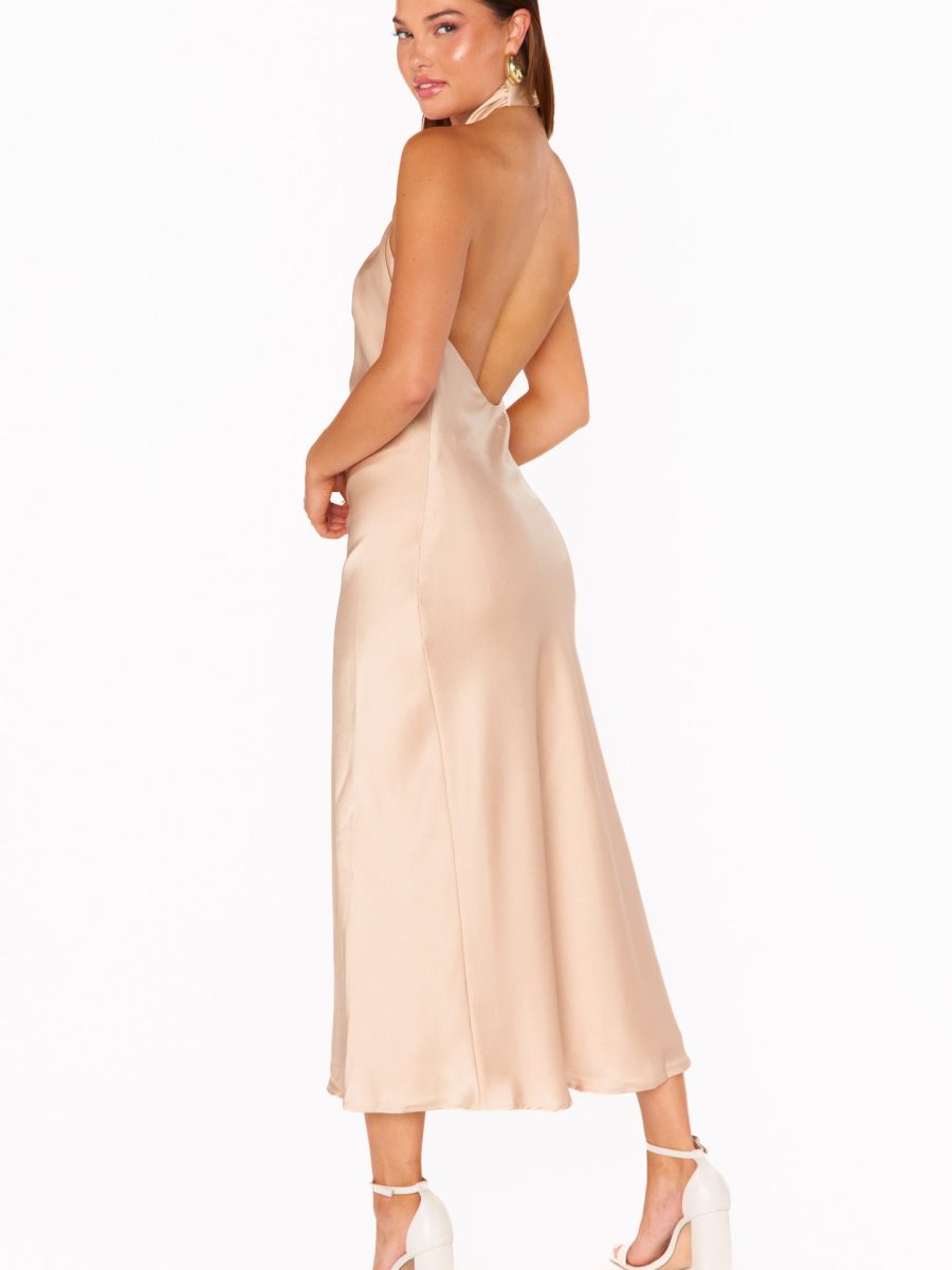 Jasmine Halter Midi Dress ~ Champagne Luxe Satin