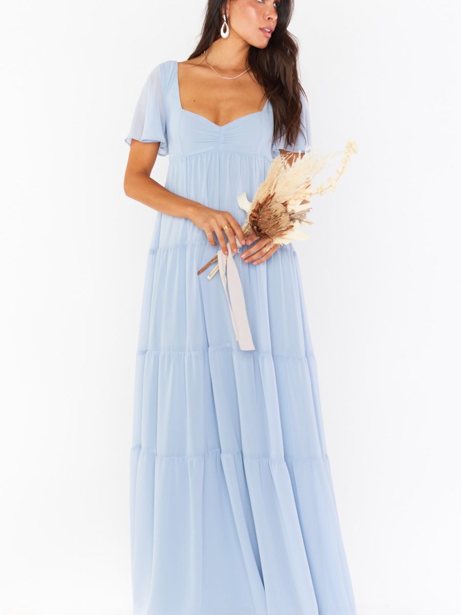 Nicole Maxi Dress ~ Steel Blue Chiffon