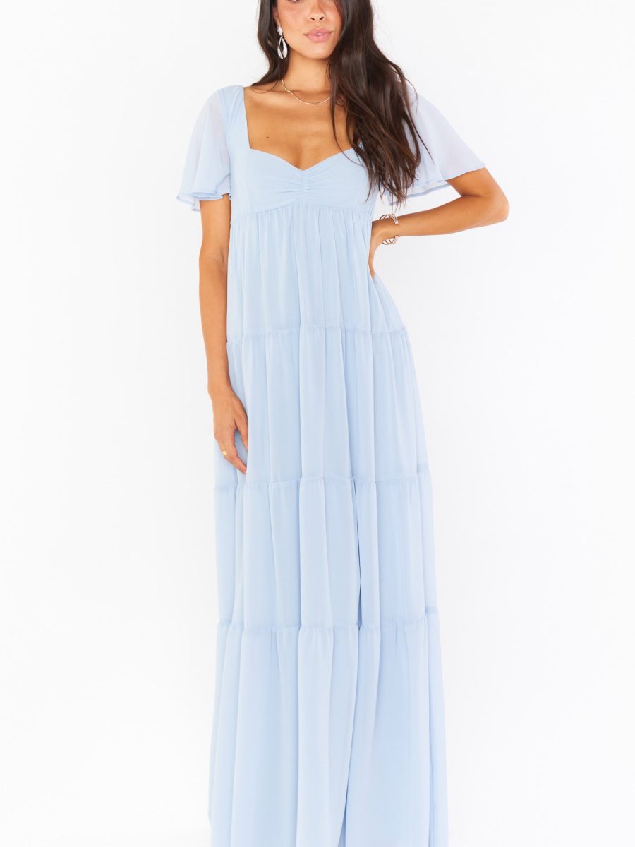 Nicole Maxi Dress ~ Steel Blue Chiffon