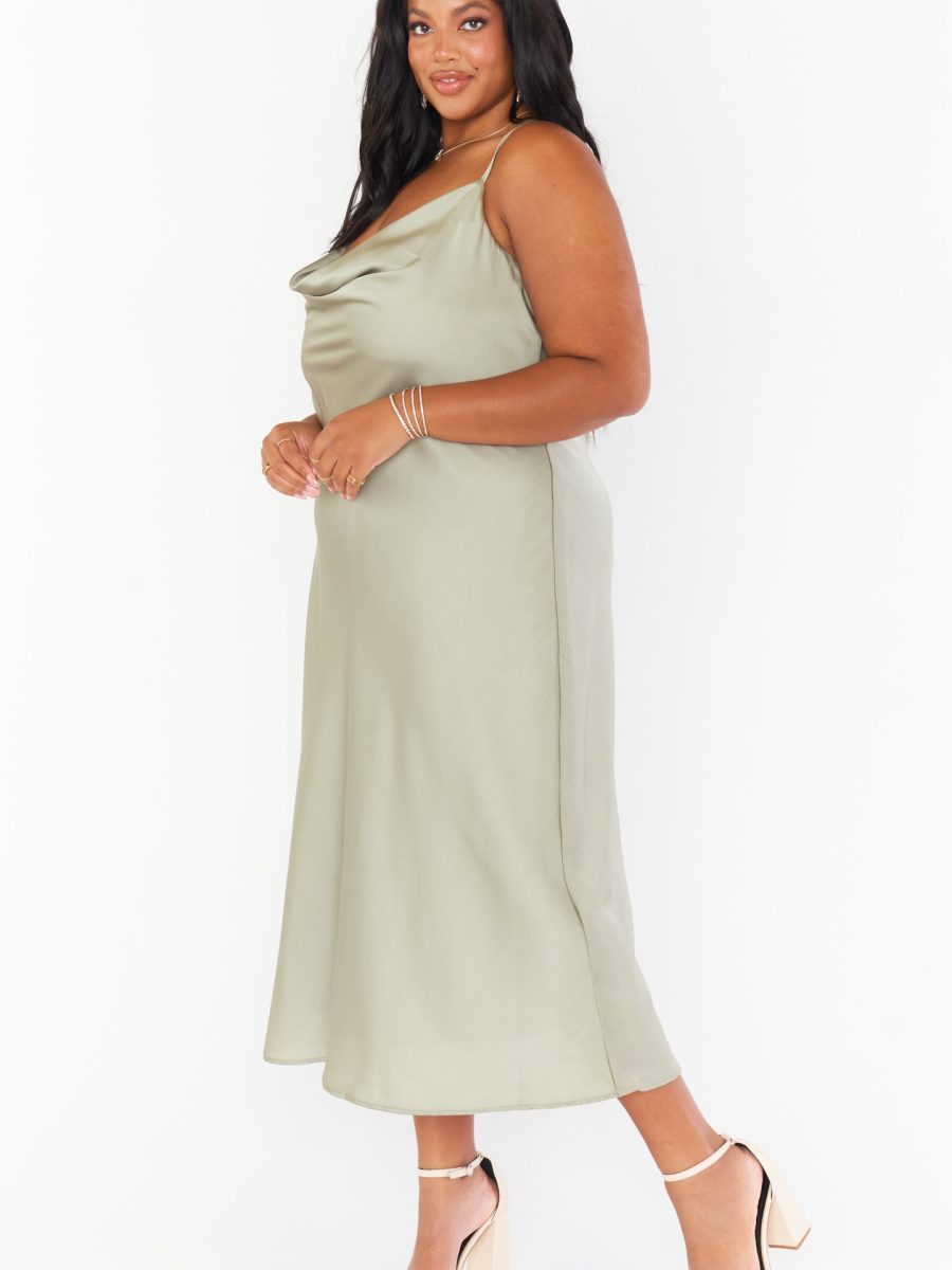 Verona Cowl Dress ~ Moss Green Luxe Satin