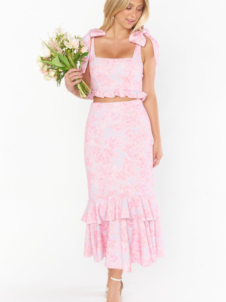 Dutchess Ruffle Skirt ~ Blushing Floral Stretch