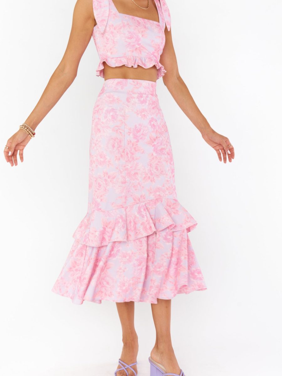 Dutchess Ruffle Skirt ~ Blushing Floral Stretch
