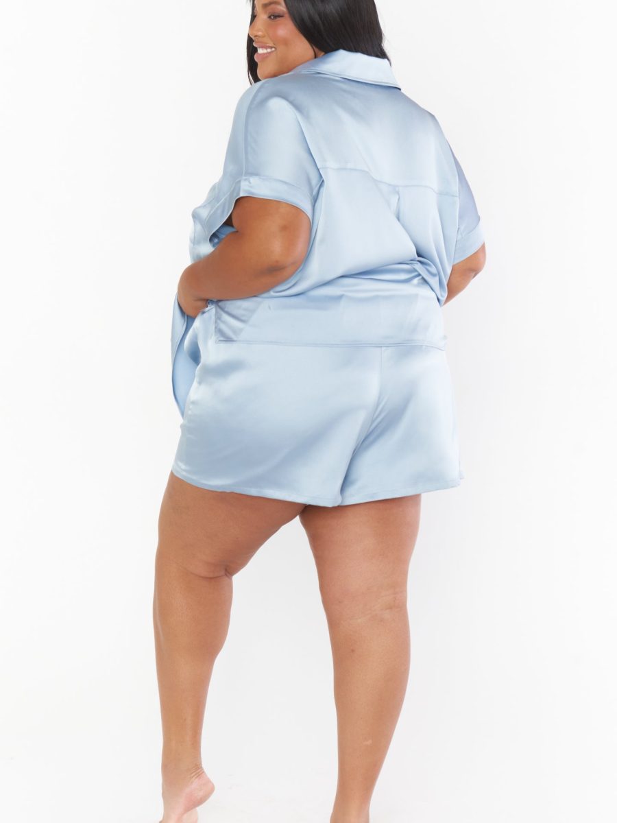 Glam Time Shorts ~ Steel Blue Luxe Satin
