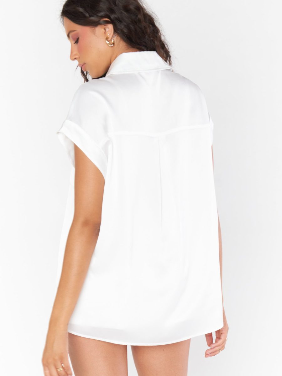 Best Day Button Up ~ Ivory Luxe Satin