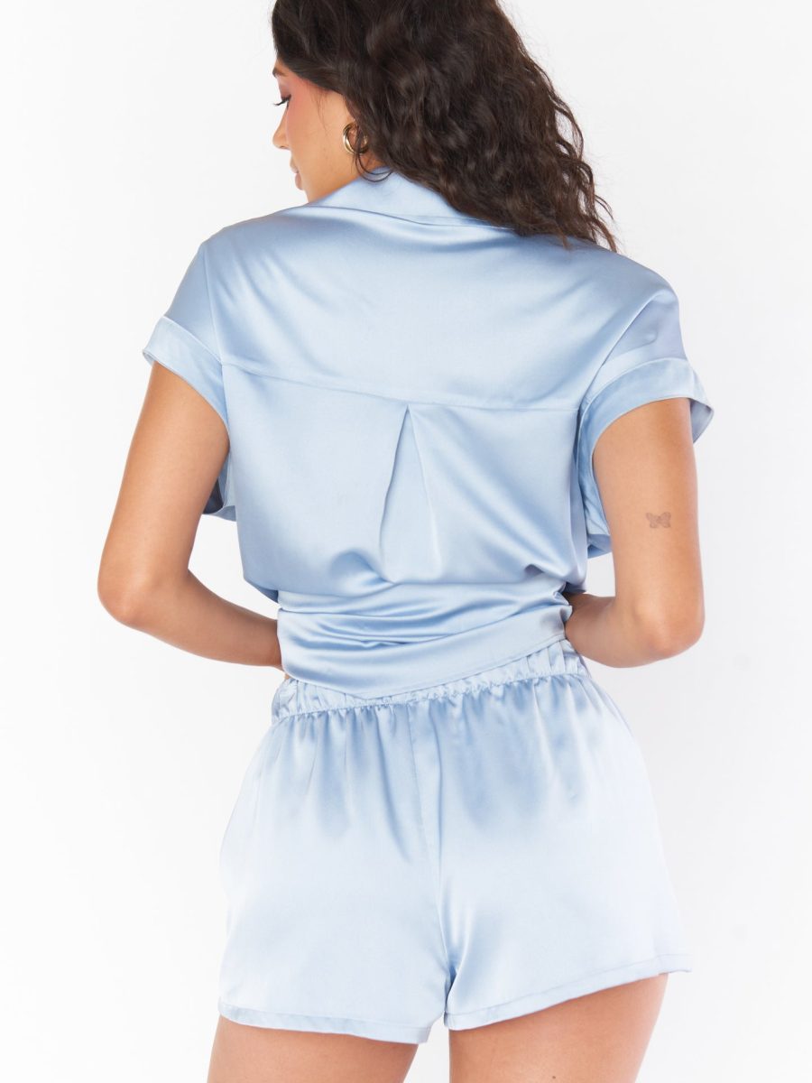 Glam Time Shorts ~ Steel Blue Luxe Satin