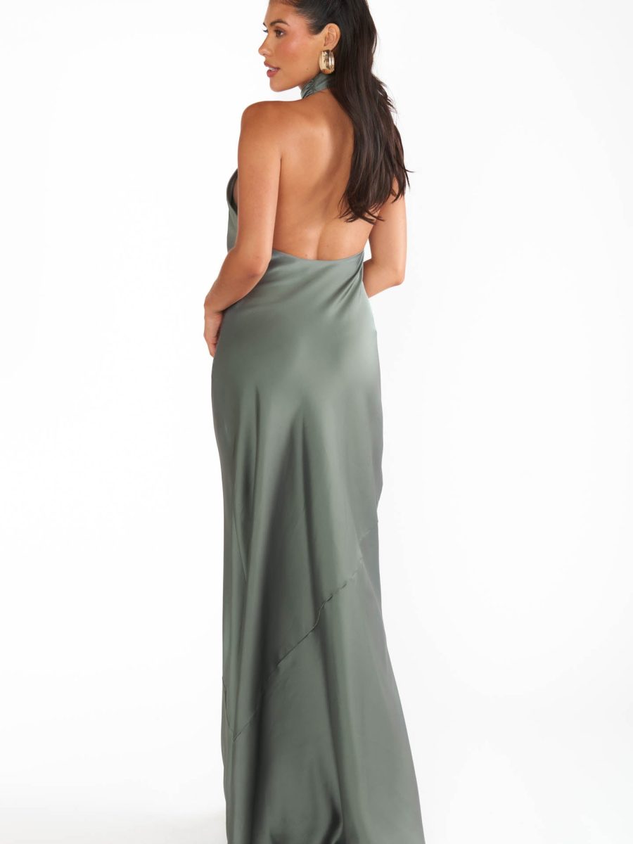 Jasmine Halter Maxi Dress ~ Deep Sage Luxe Satin