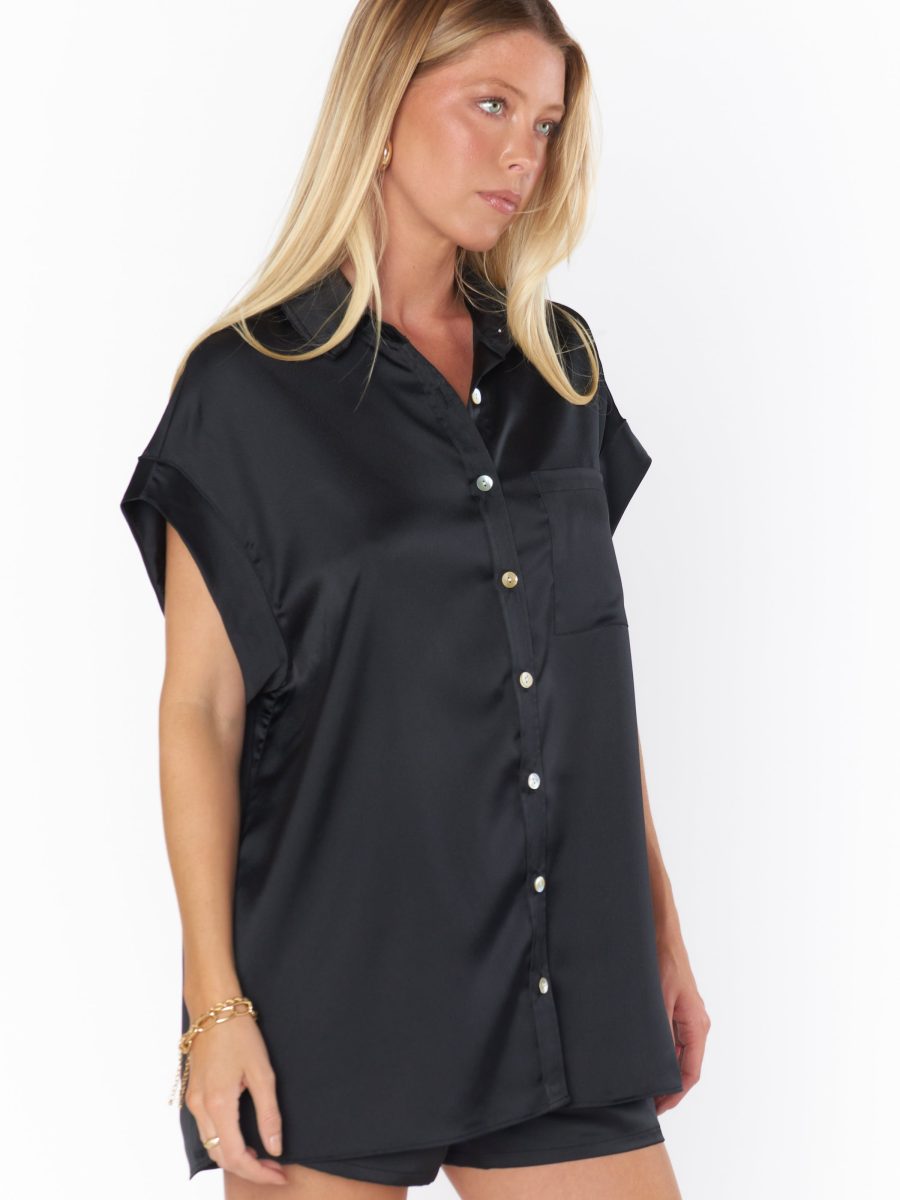 Best Day Button Up ~ Black Luxe Satin