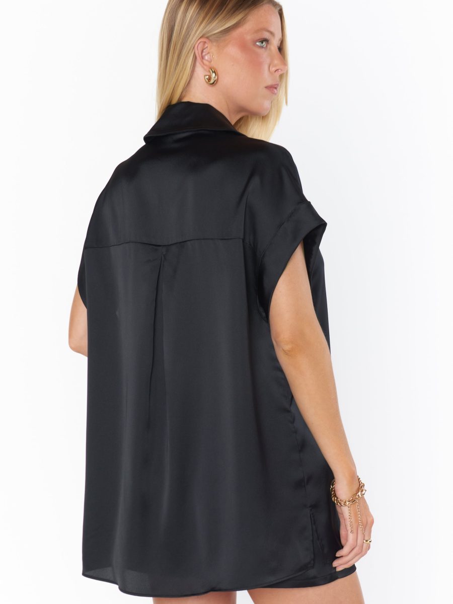 Best Day Button Up ~ Black Luxe Satin