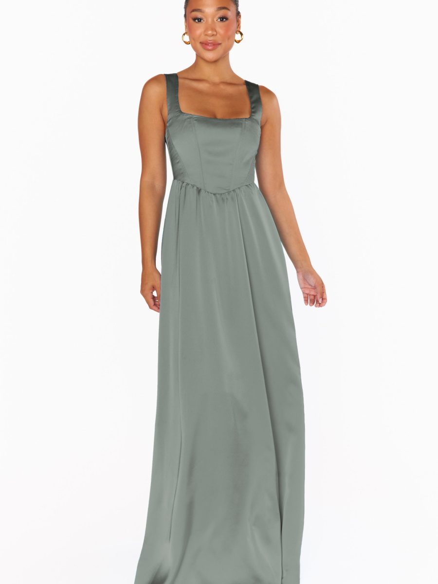 Nina Maxi Dress ~ Deep Sage Luxe Satin