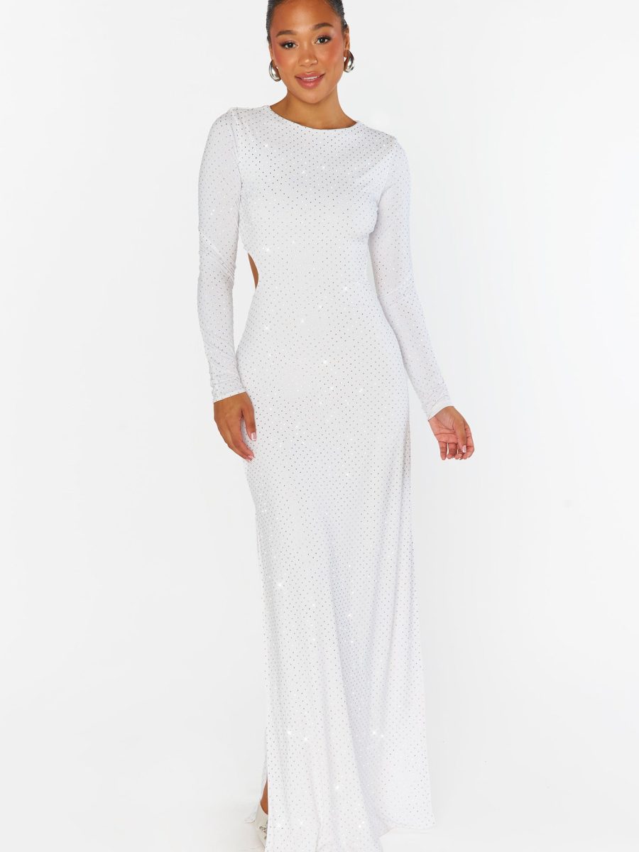 The Sleek Maxi Dress ~ White Rhinestone Spandy