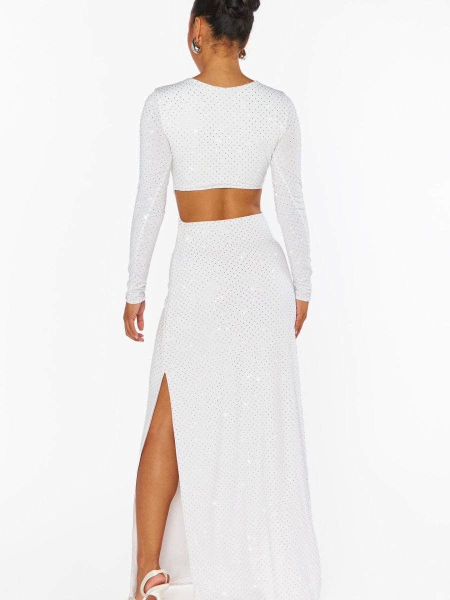 The Sleek Maxi Dress ~ White Rhinestone Spandy