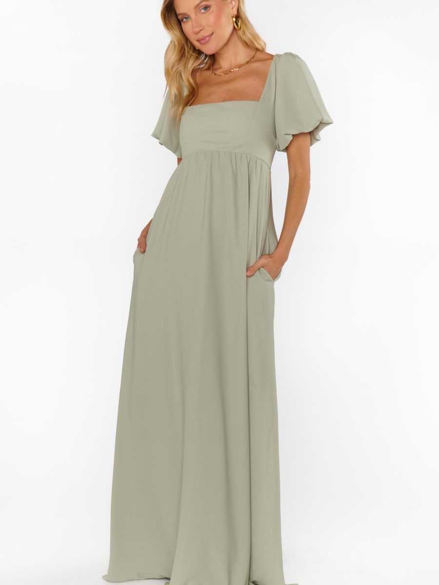 Nora Maxi Dress ~ Moss Green Crisp