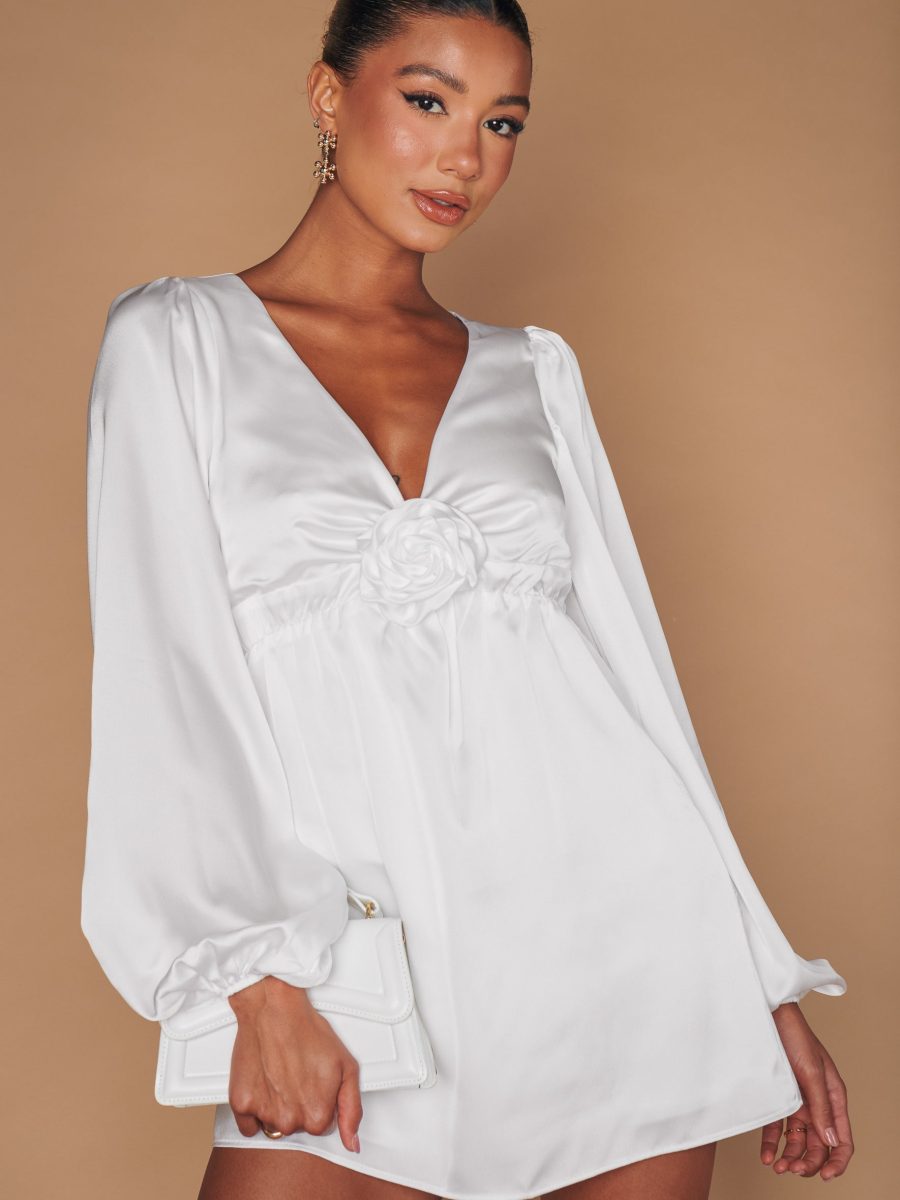 Rosetta Mini Dress ~ Ivory Luxe Satin