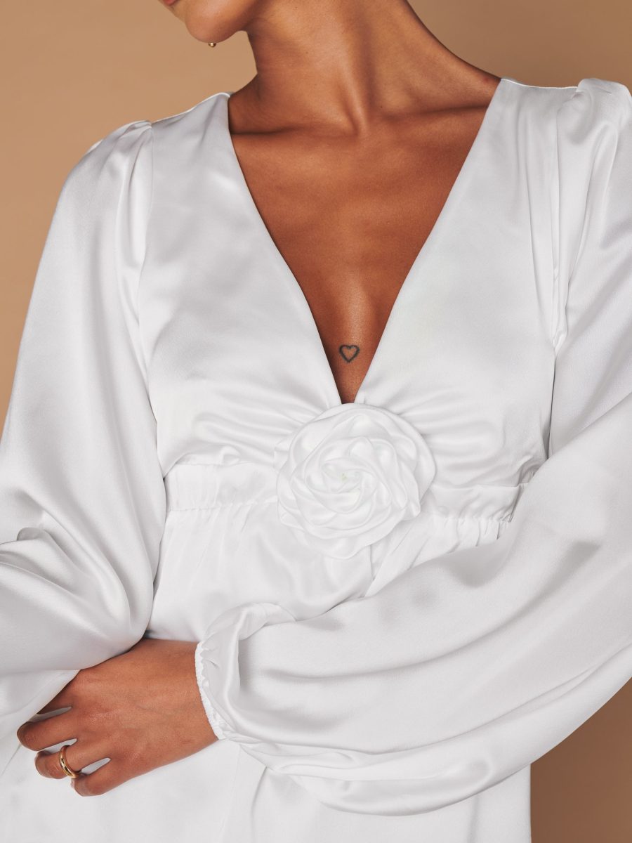 Rosetta Mini Dress ~ Ivory Luxe Satin