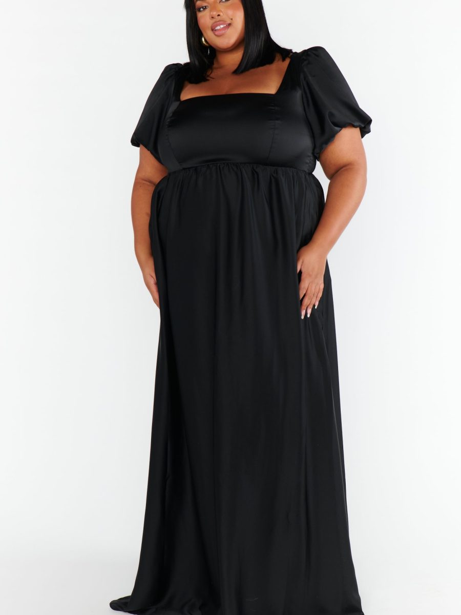 Nora Maxi Dress ~ Black Luxe Satin